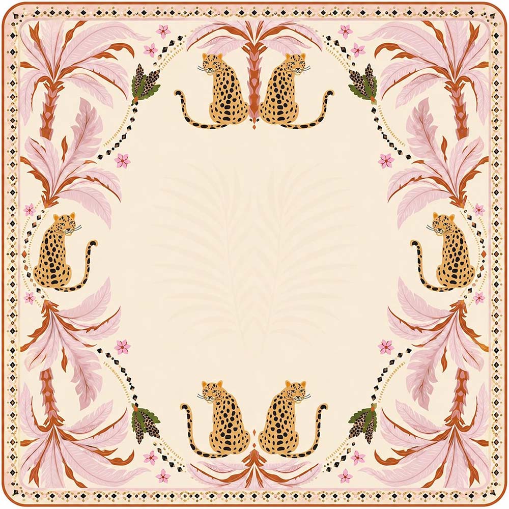 Pink Palm Tree Leopard Mahjong Mat Grandmillennial Safari Game Cover