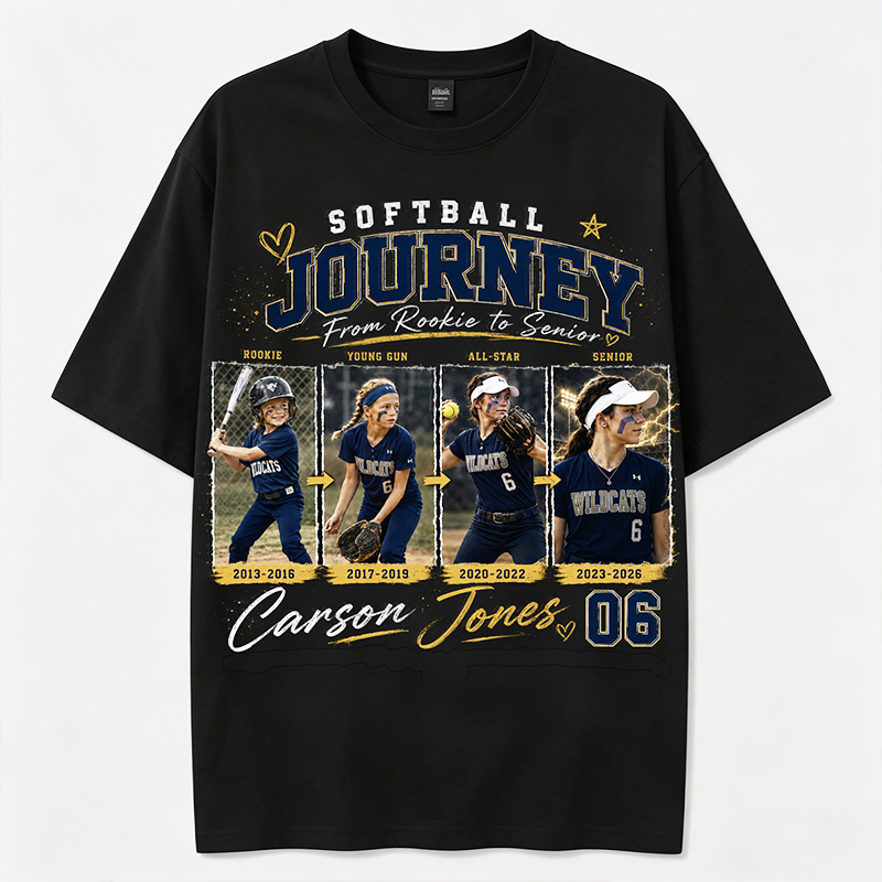 Personalized Player Poster T-Shirts Player Development Timeline Shirts Printed With Photos, Names, Jersey Numbers, and Team Information
