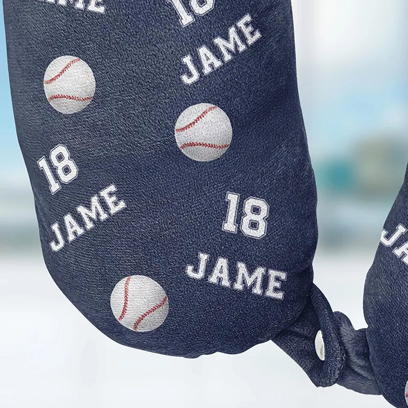 Personalized Baseball U-Shaped Pillow with Name and Jersey Number for Sports Lovers and Travelers