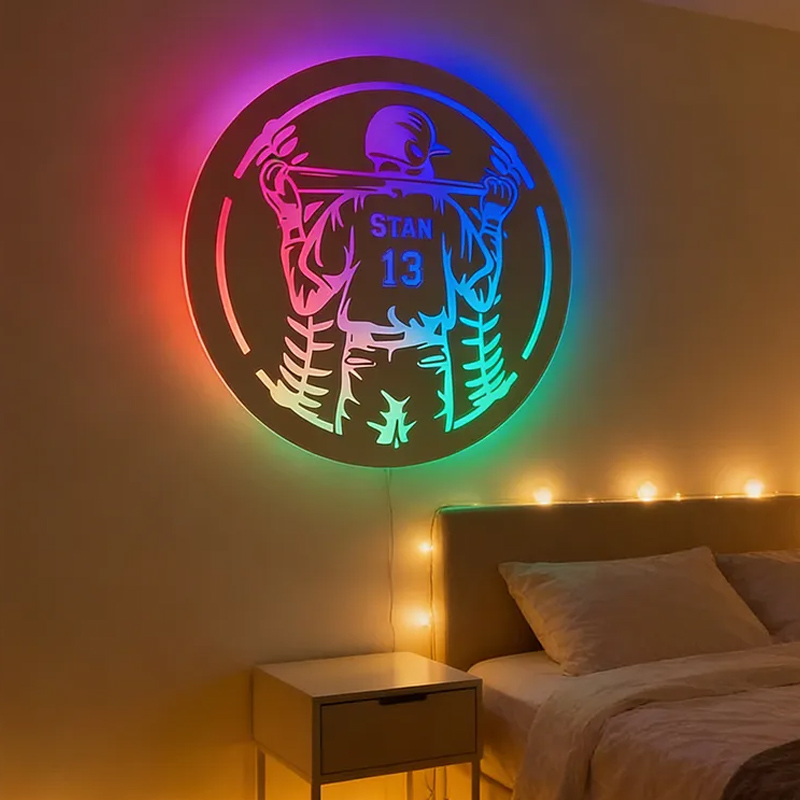 Personalized Baseball Mirror Lamp Cool Gift With Custom Name and Number For Fans