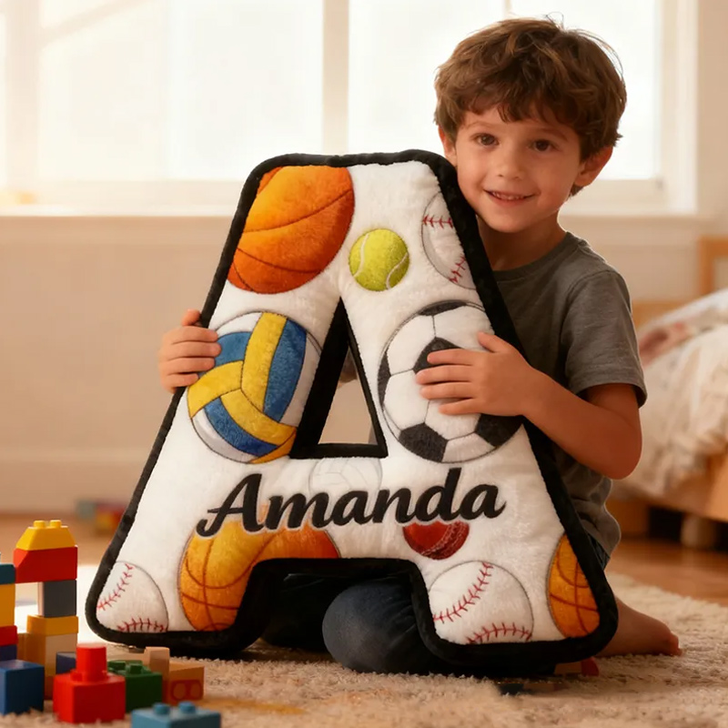 Personalized Sports Letter Pillow for Kids with Custom Name and Sports Design