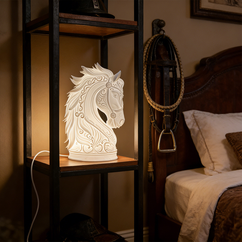 3D Printed Horse Head Lamp Bedroom Decor Gift for Equestrian Enthusiasts