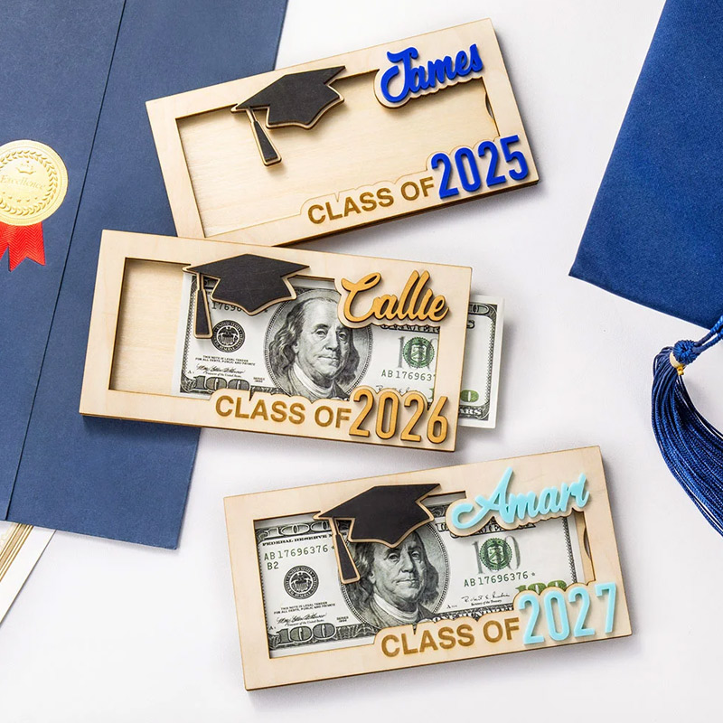Personalized Graduation Cap Wooden Money Holder with Name Funny Cash Party Favor Gift for Class of 2026 Graduates