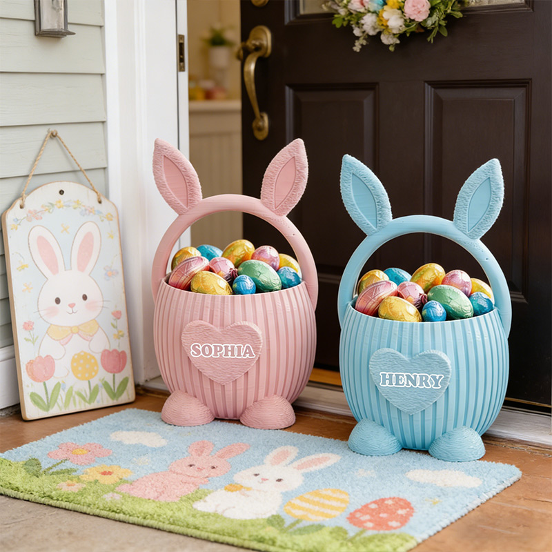 Personalized Easter Bunny Basket 3D-Printed Custom Easter Candy Baskets with Name for Kids
