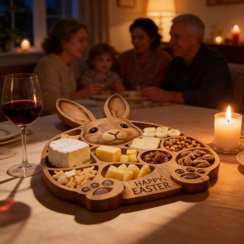 Easter Bunny Wooden Charcuterie Board Cute Rabbit-Shaped Serving Tray with Compartments Handmade Rabbit Serving Tray Easter Gift