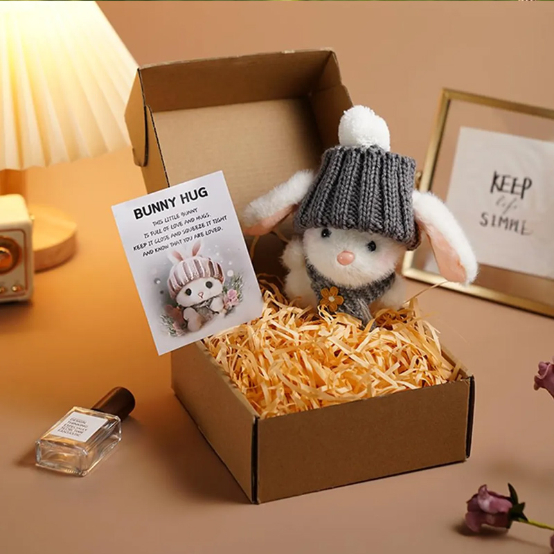 Mini Plush Bunny with Knitted Hat Mini Bunny Easter Gift Box Handmade Crochet Rabbit Plush Easter Gift