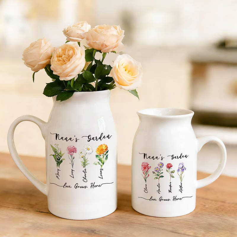 Personalized Grandma's Garden Vase Family Birth Flower Vase for Nanny Grandma Mom Mother's Day Gift from Grandkids
