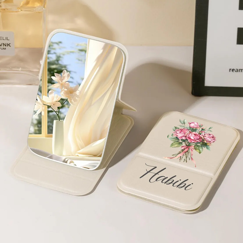 Personalized Square Makeup Mirror Pocket Mirror with Custom Name and Flowers Mother's Day Gift for Her