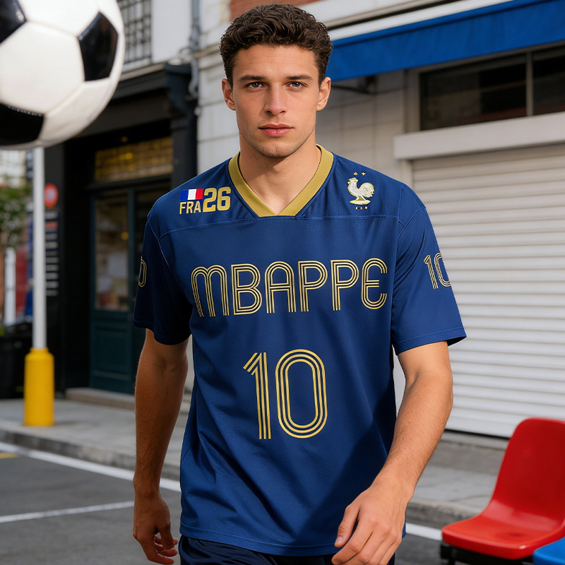 France Style 10 Inspired Football Mesh Jersey Retro Gold Blue Breathable Mesh Soccer Shirt for Fans