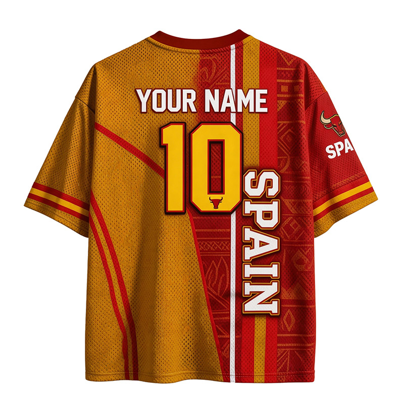 Personalized Spain Fan Mesh Jeresy Shirt Custom Name Number Soccer T Shirt Bull Supporter Gift