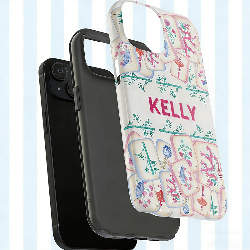 Personalized Mahjong Iphone Cases Custom Name Dragon Bamboo Design Shockproof Cover Mahjong Lover