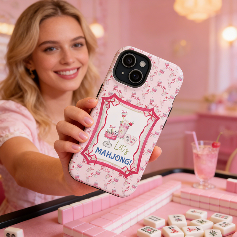 Mahjong Iphone Case Let's Mahjong Cocktail Phone Case Pink Retro Mahjong Tile Design for Mahjong Lovers