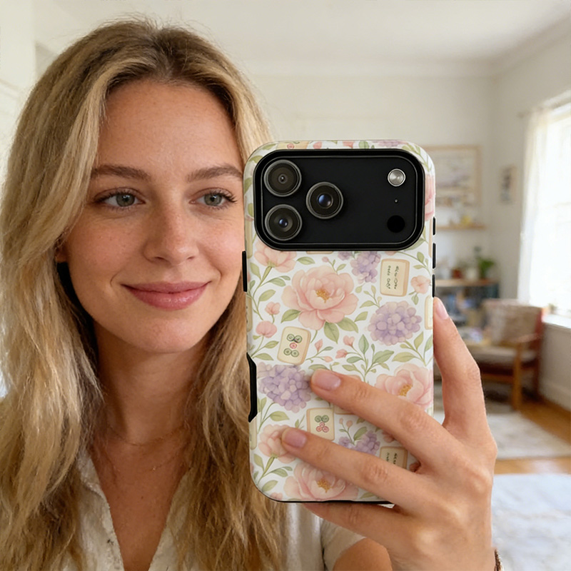 Mahjong Phone Case Watercolor Floral Pastel Peony Mahjong Tile Design for Mahjong Lovers