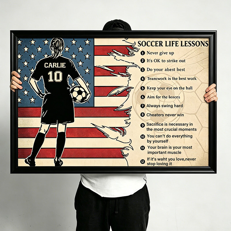 Personalized Soccer Life Lessons Wall Hangings with Custom Country Flag Name and Number  