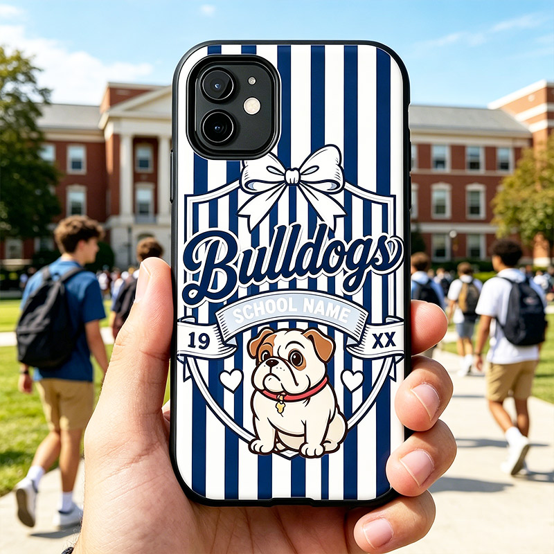 Personalized Mascot Phone Cases for School with Stripe Colors Custom School’s Name and Year