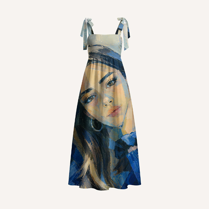 Personalized Oil Painting Photo Maxi Dress Custom Image Gift for Summer