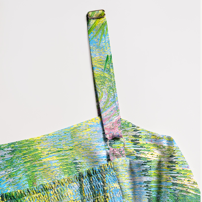 Oil painting Of Natural View Green Floral Maxi Dress