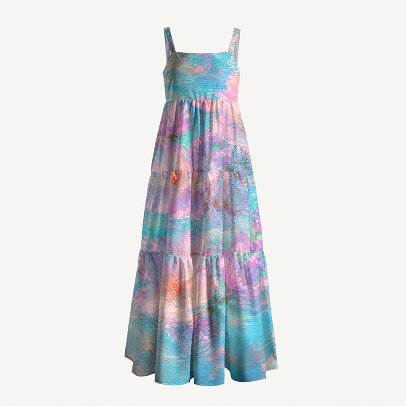 Oil Painting Pink Floral Impressionist Printed Maxi Dress