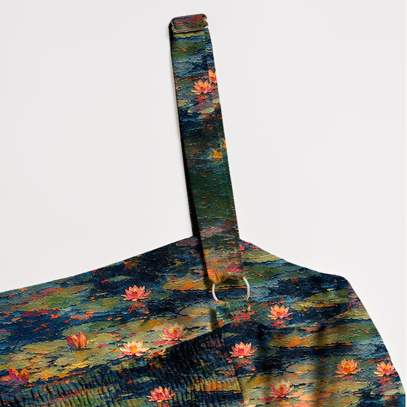 Oil Painting Black Cat Water Lily Impressionist Maxi Dress