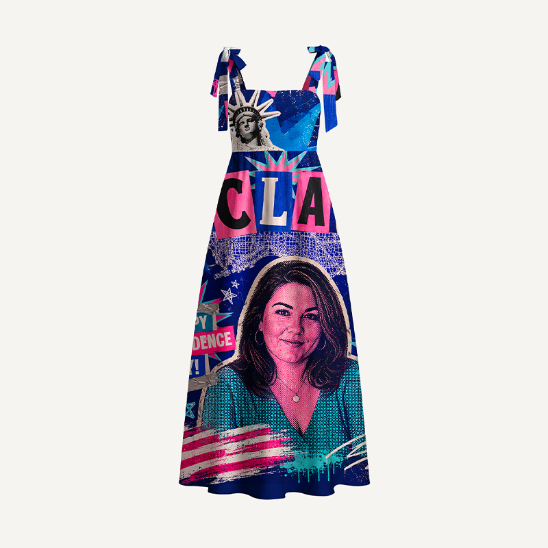 Personalized Pop Art Independence Day Maxi Dress Tie-Shoulder Custom Name Photo and State with Statue of Liberty Print for Patriotic