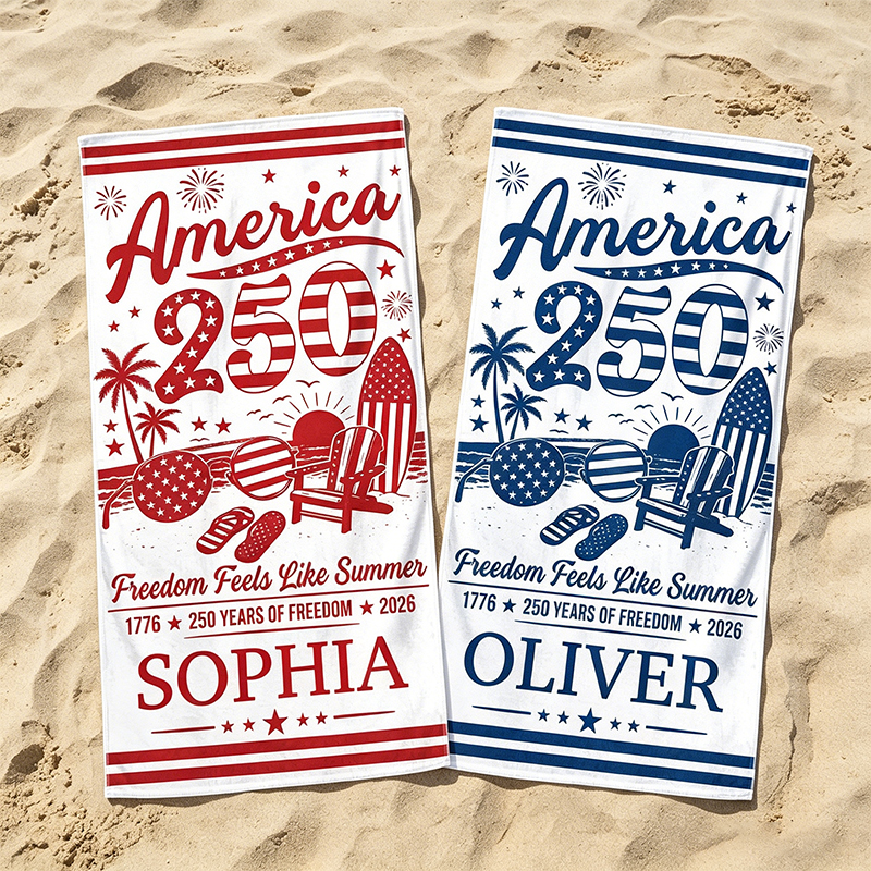 Personalized Beach Towel America 250 Freedom Feels Like Summer Custom Name for Summer