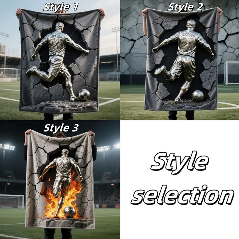 Personalized Soccer Blanket 2D Metallic-Style Soccer Print with Soccer Player Name and Number 