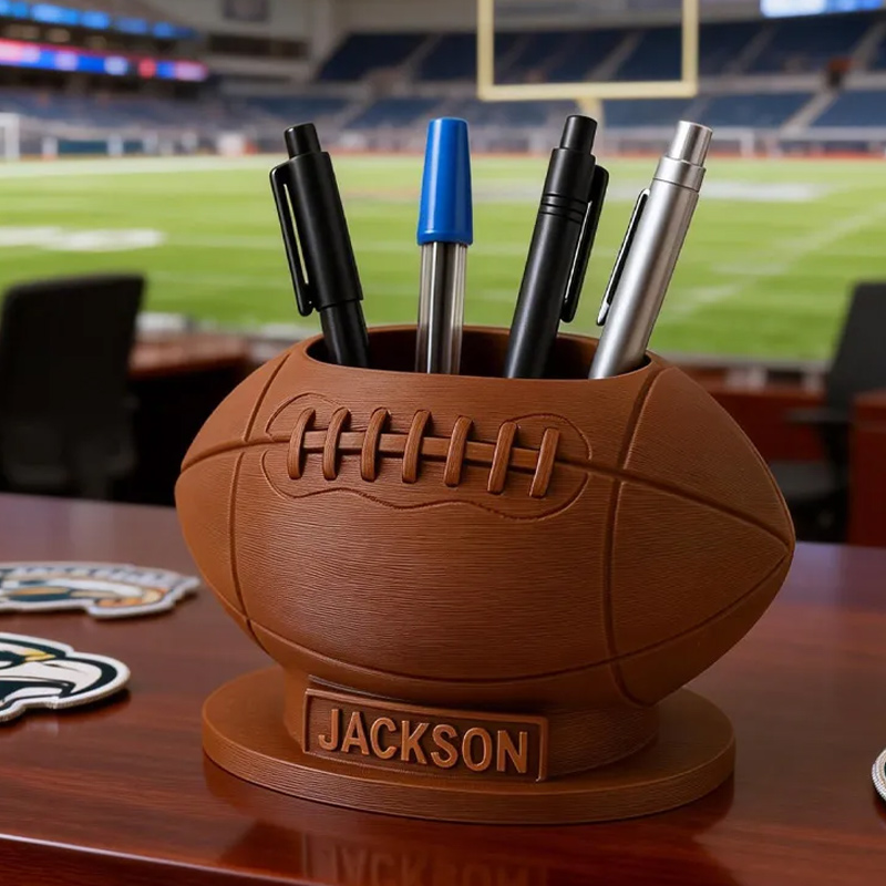 Personalized Football Pen Holder 3D Printed Desk Organizer Sports Office Decor Gift for Football Lovers