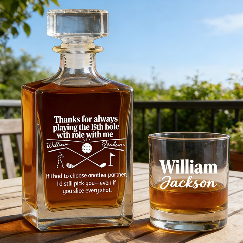 Personalized Golf Whiskey and Glass Set Thanks for Always Playing the 19th Hole with Role with Me Gift for Golf Lovers