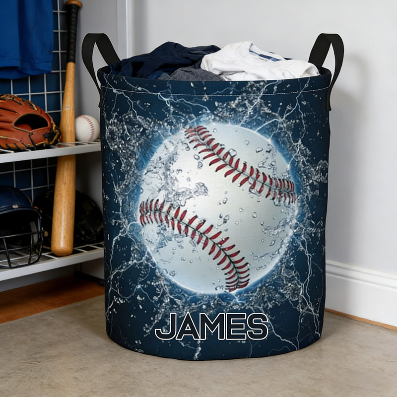 Personalized Baseball Laundry Basket Water Splash Baseball Printed with Custom Name