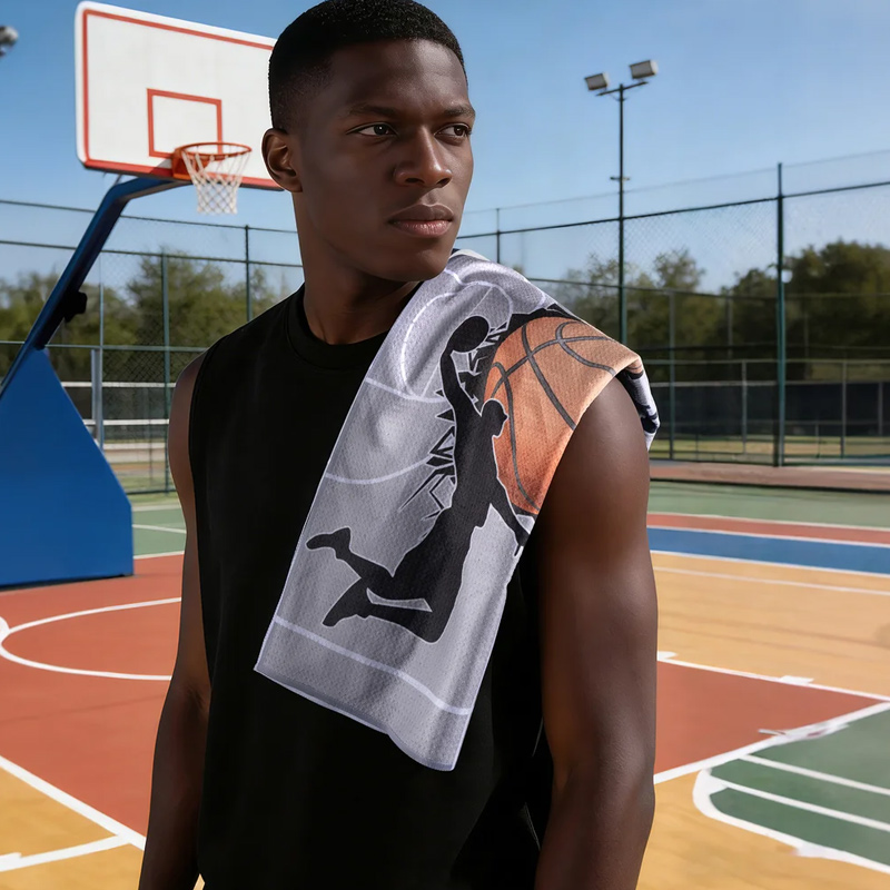 Personalized Character Silhouette Sports Towel with Name Number and Hanging Clip Game Day Gift for Sports Lovers