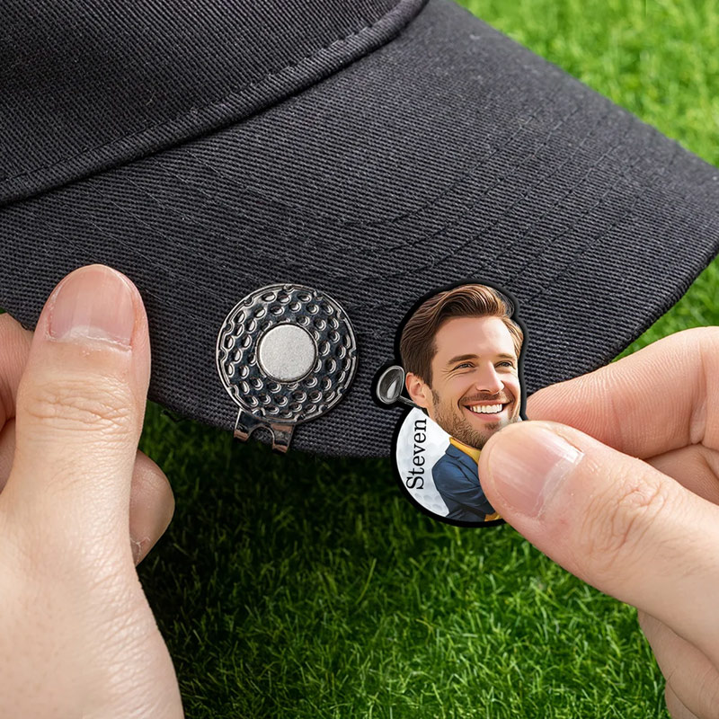 Personalized Face Photo Golf Character Golf Ball Marker Magnetic Hat Clip with Name Gift for Golf Players Lovers