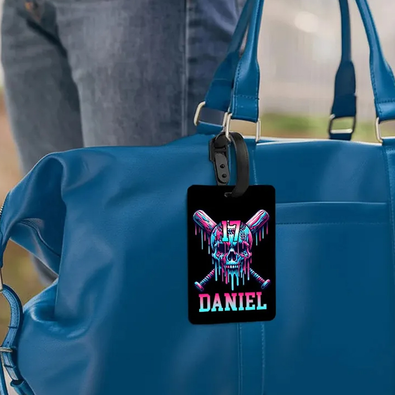 Personalized Ice Cream Dripping Baseball Luggage Tag with Name and Number Travel Accessories Team Gift for Baseball Players Lovers