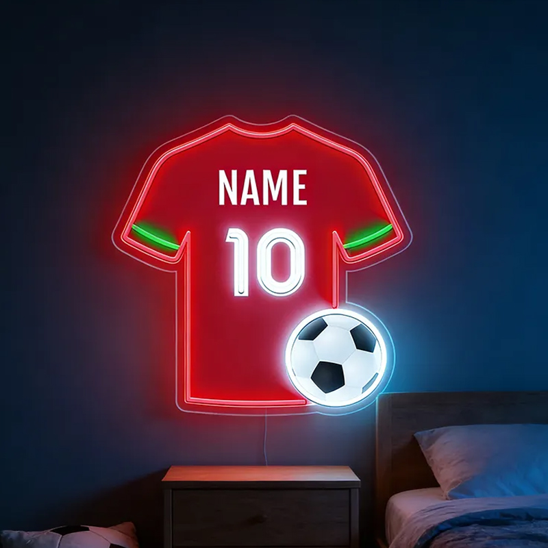 Personalized LED Soccer Jersey Neon Sign with Custom Name and Number for Soccer Enthusiast