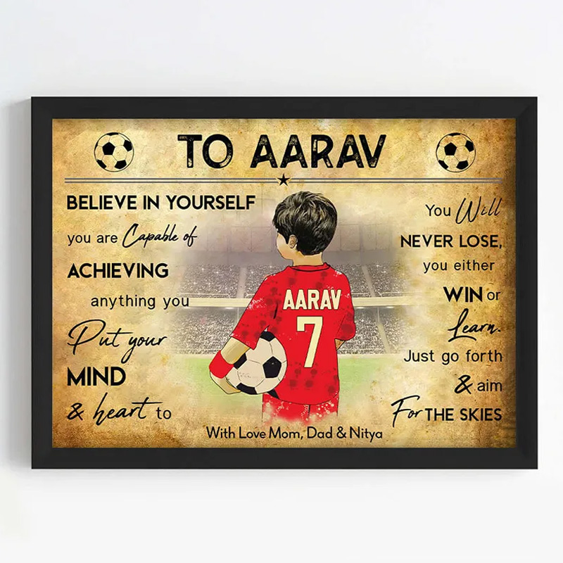 Personalized Soccer Player Boy Motivational Wall Artwith Custom Name and Quote  