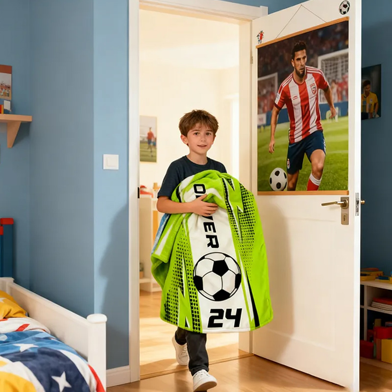 Personalized Soccer Blanket with Custom Name and Jersey Number for Soccer Fans. 