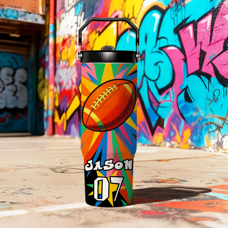 Personalized Sports Water Bottle with Custom Name Number and Colorful Design Perfect for Pickleball Soccer Basketball and Softball Players