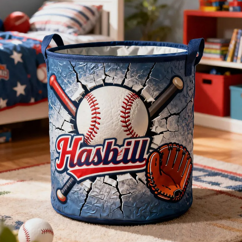 Personalized Baseball Storage Basket with Custom Name and Dynamic Graphics for Kids and Sports Fans