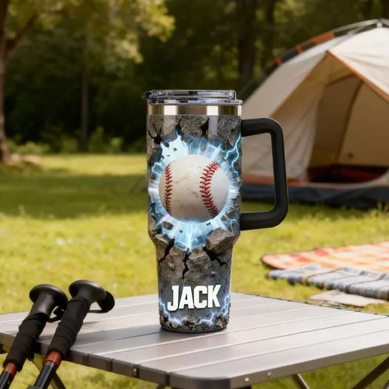 Personalized Baseball Tumbler with Custom Name and Cracked Design for Baseball Lover