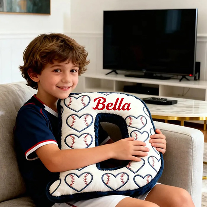 Personalized Heart Pattern Baseball Pillow with Name for Sports Enthusiasts