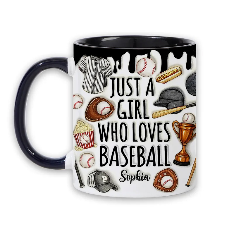 Personalized Baseball Lover’s Mug with "Just a Girl Who Loves Baseball" Design and Custom Name