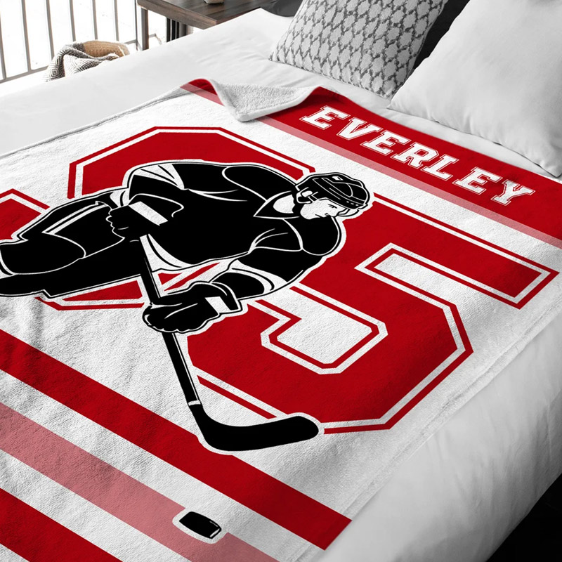 Personalized Ice Hockey Blanket with Custom Name and Number Design