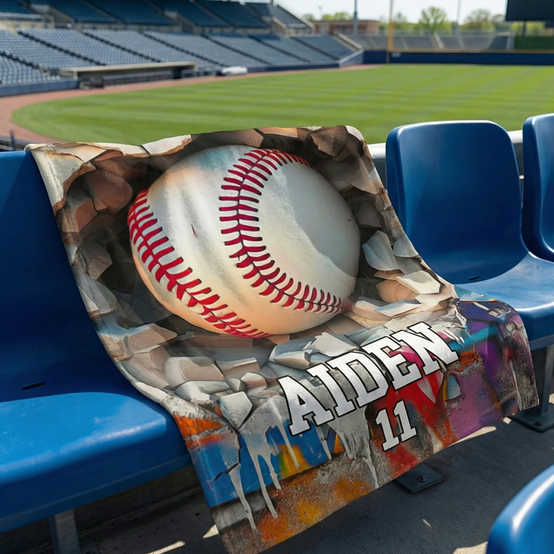 Personalized Sportball Design Throw Blanket with Name and Number Home Decor Birthday Gift for Sport Lovers