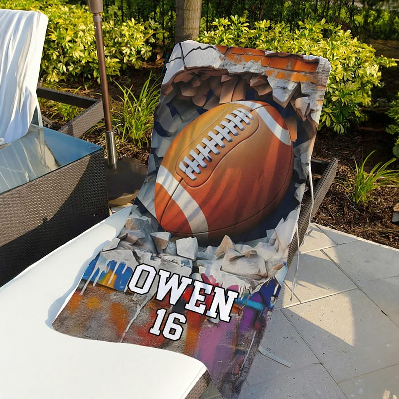 Personalized Basketball Baseball Crack Wall Oversized Quick Dry Beach Towel with Name and Number Beach Accessories Birthday Gift for Sport Lovers