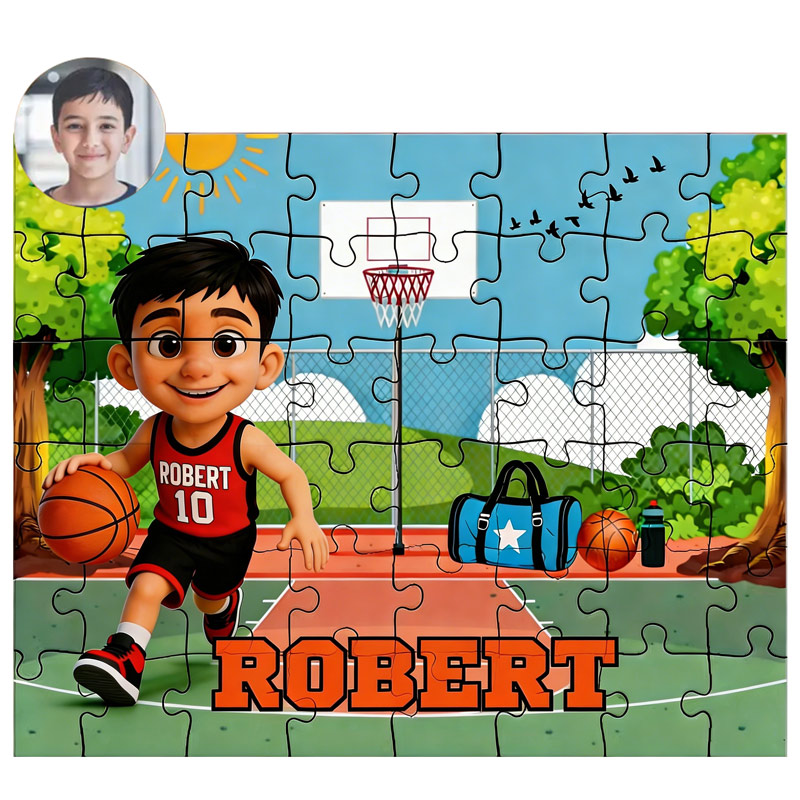 Personalized Basketball Cardboard Puzzle Custom Photo Name and Number
