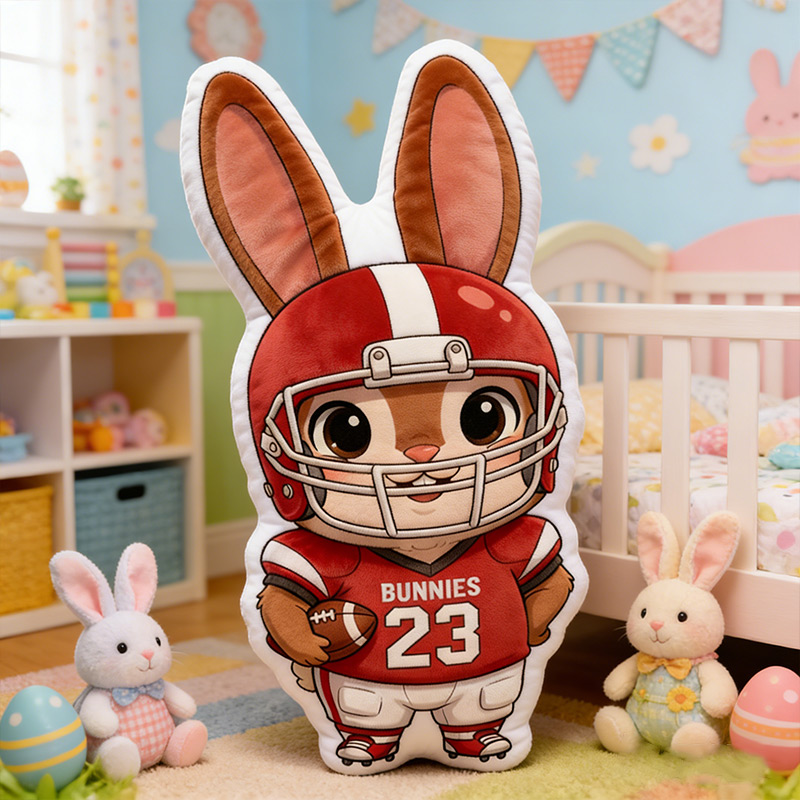 Personalized Bunny Pillow Easter Bunny Sports Bunny with Custom Name Design