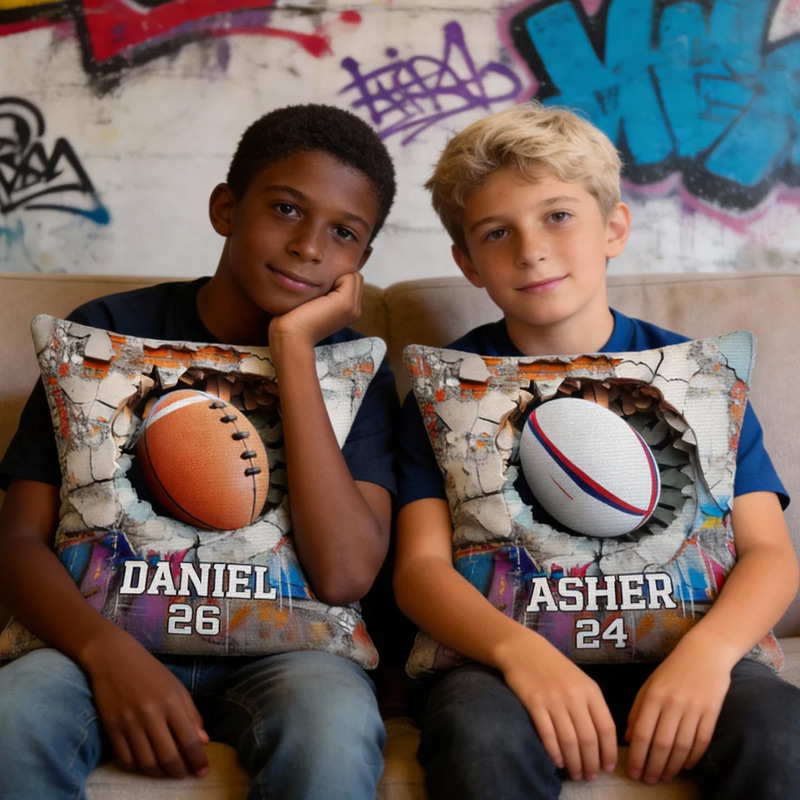 Personalized Ball Sport Design Soft Throw Pillow Cover with Name and Number Home Decor Birthday Gift for Ball Players Lovers