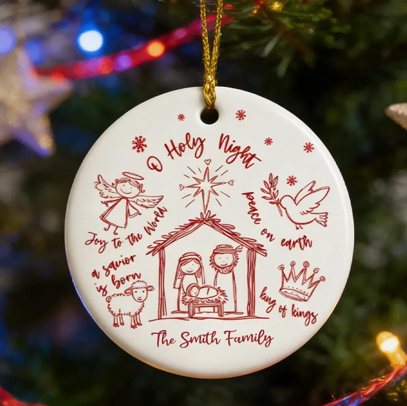 Personalized Nativity Scene Holy Night Christmas Ornament with Custom Family Name Christian Ornament Religious Gift Christmas Gift
