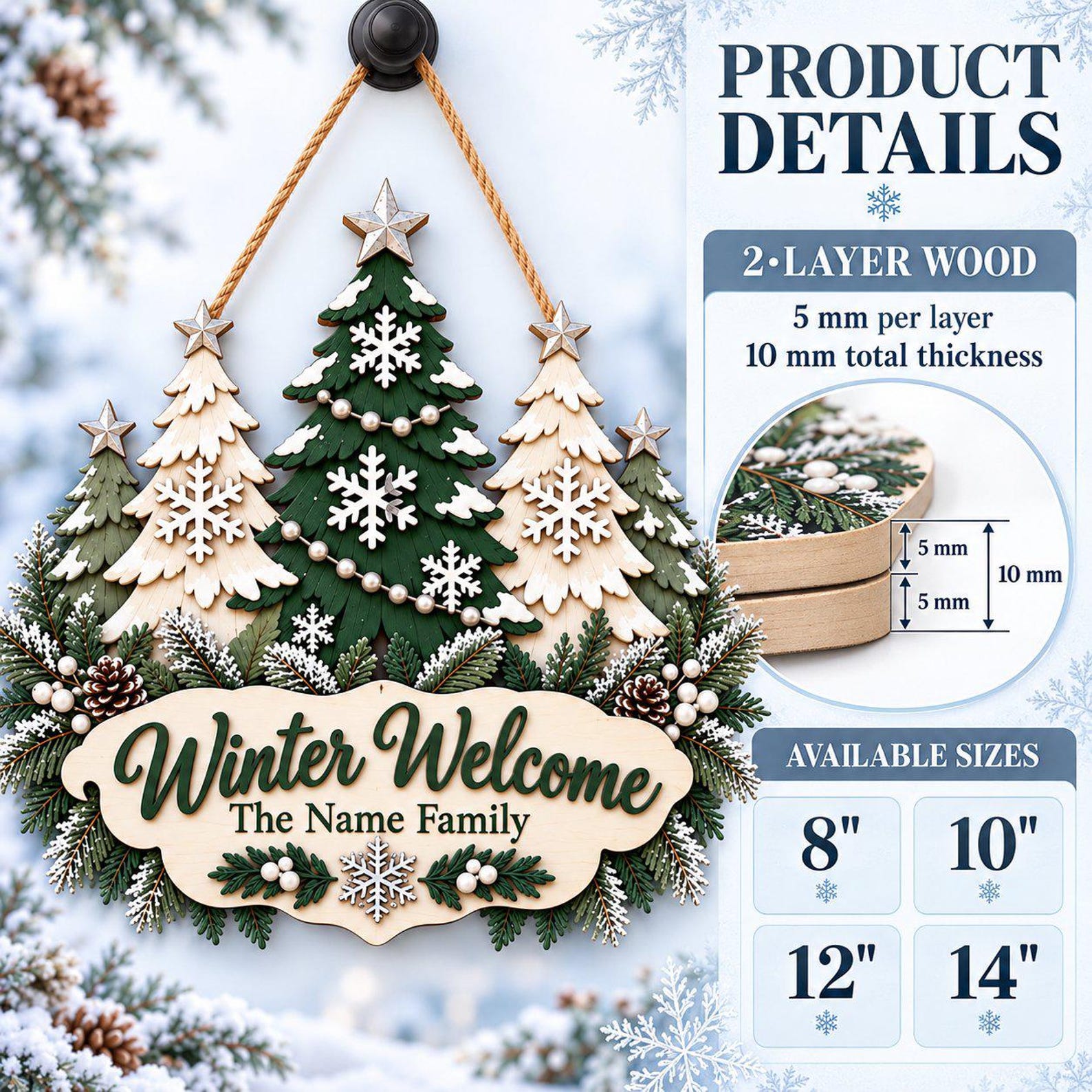 Personalized Nutcracker Christmas Wooden Door Sign, Family Name Initial Hanger, Red Green Holiday Monogram Decor, Festive Housewarming Gift