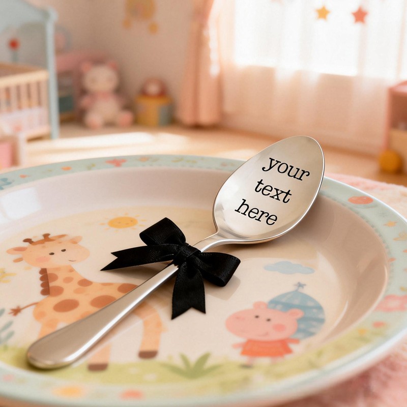 Personalized Unique Custom Name Cute Ribbon Decorated Utensil Perfect Gift for Children Fork Spoon