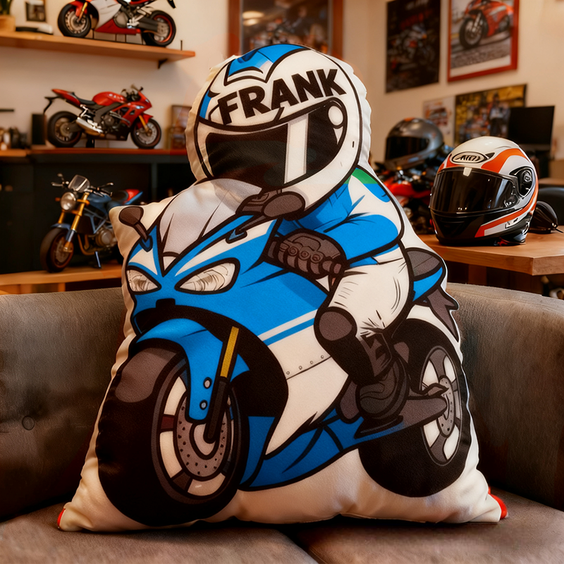 Personalized Biker Shaped Pillow Custom Name Cushion Gift for Motorcyclists and Motorcycle Enthusiasts